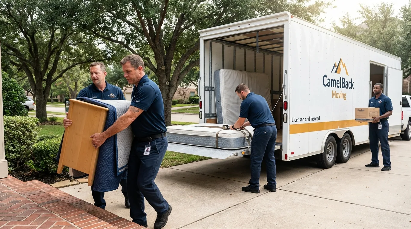 Crew loading residential truck for cross-state move from Sellersburg, IN