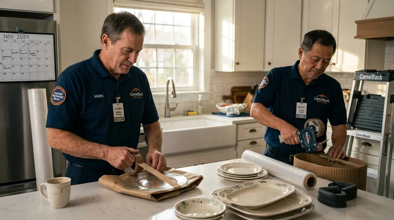 Professional crew packing kitchen dishware in Sellersburg, IN